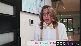 Blonde River Lynn delivered hot pizza