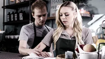 Blonde barista fucks cheating BF in cafe