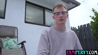 Stepson rails busty MILF stepmom in pool