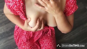 Hot Cumshot on Sexy Teen Student's Breasts
