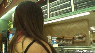 Behind the scenes with a busty brunette slut