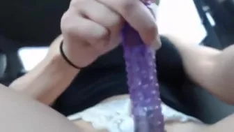Blonde Babe Masturbates with Dildo and Squirts in Car