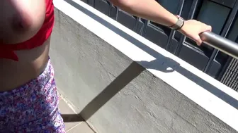 Public BJ & Fuck With Big-Tit Teen On Balcony Seen By Many