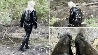 Clips 4 Sale - Anastasia getting stuck in shiny outfit and loose her boots