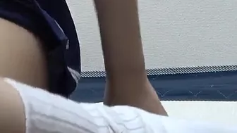 Faphouse - Girls Only Apartment in Japan, Skinny Girl Doing Seduce Fitness in Apron-type Mini Student Uniform, Thong Panties, White Socks