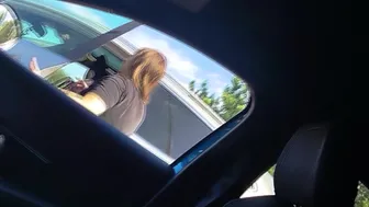Unexpected stop and wank for cute bbw