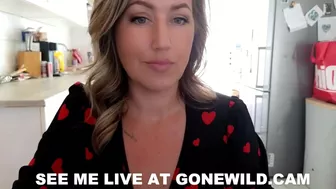 Sexy Blonde in Red Hearts Dress Teases in Kitchen
