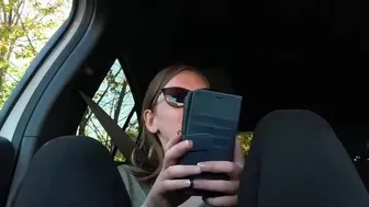 Hot Amateur Babe Fingers Herself and Cock in Car