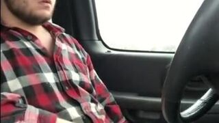 Stroking my big cock while driving