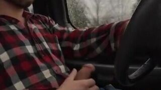 Stroking my big cock while driving