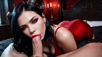 Busty AI devil beauty takes sticky facials on the velvet bed