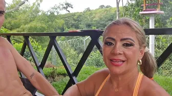 Curvy BBW Duo Tease and Please Man on Balcony
