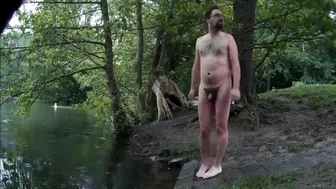 Skinny Dipping Hunk Gets Caught and Cums Outdoors