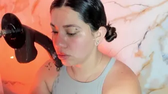 Brunette Deepthroats Huge Dildo