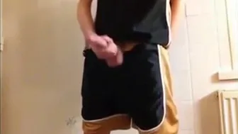 Twink Cums on Gym Shorts Solo
