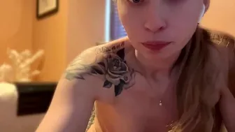 Tattooed Blonde Teases With Dildo