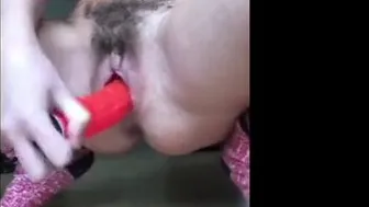 Hairy Milf Squirts with Dildo