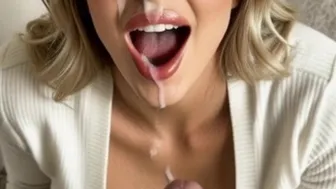 Blonde beauty finishes with a messy facial after receiving