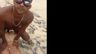 Interracial Threesome on the Beach - Amateur Doggy Style