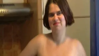 BBW Brunette with Big Tits Poses in the Kitchen