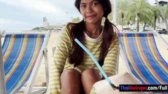 Thai Swinger - Tiny Thai teen amateur takes a huge cock inside her tight pussy