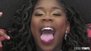 Kinky young ebony model Hazel Grace is touching her shaved pussy