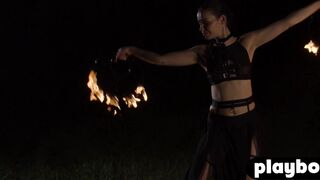 Cute teen Elilith Noir playing with fire