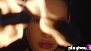 Cute teen Elilith Noir playing with fire