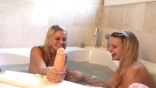 Lesbian teens bathing get wet