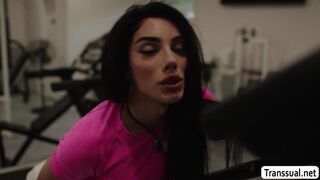 Pervert Bald analed busty Shemale in gym