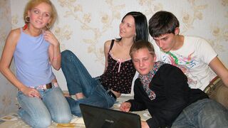 Young Sex Parties - Russian teens Katy and Foxy appreciate foursome action
