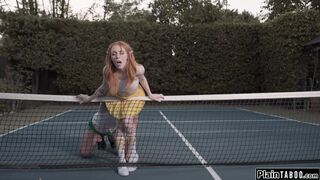 Tennis coach makes petite redhead squirt