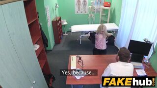 Fit Blonde Sucks Cock so Doctor gives her Bigger Boobs