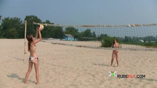 Dashing young nudist chicks have fun at the beach