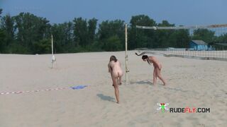 Dashing young nudist chicks have fun at the beach