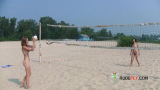 Dashing young nudist chicks have fun at the beach