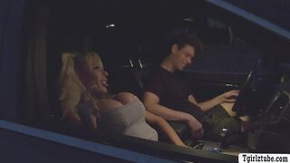 Lucky stranger analed busty TS hitchhiker