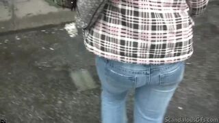 Naughty Jenny Blowjob a dick on public place