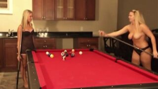 Cute Baby Lesbian showing natural tits while playing billiard
