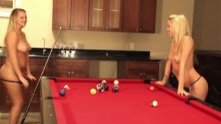 Cute Baby Lesbian showing natural tits while playing billiard