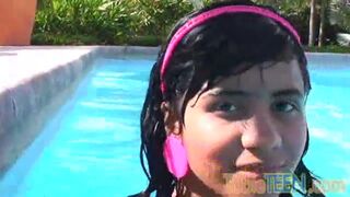 Tobie Teen masturbates by the pool