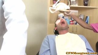 Femdom nurses cockriding in cfnm threesome