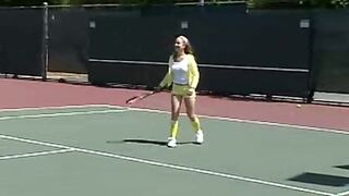 Teen masturbates outdoors after tennis