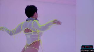 Neon lingerie looks hot on latina MILF