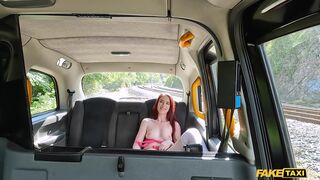 Irish redhead gets horny and masturbates on the backseat and then has sex with the driver