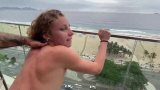 Hot Blonde Amateur Anal Creampie On Balcony Beach