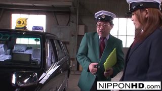 Sexy Japanese driver gives her boss a blowjob