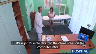 Petite Euro Patient Orgasms Pussy Juice over Doctors Desk
