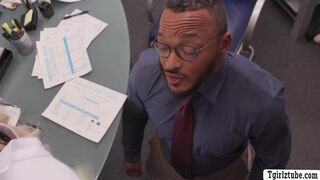 Shemale boss analed by black in office