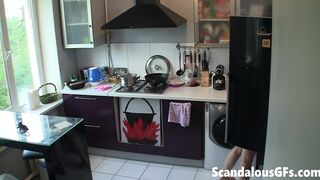 Teasing blonde teen cooks naked